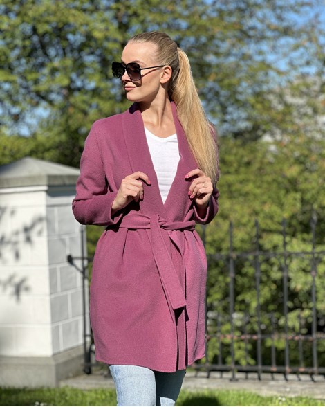 Kabát dámský Massimo Dutti fialový s páskem